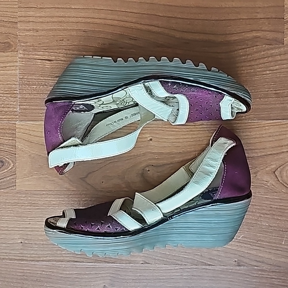 Fly London Ankle Strap Open Toe Cut OutSandals Wedge Shoes Euro 39 (US 9) - Picture 5 of 9